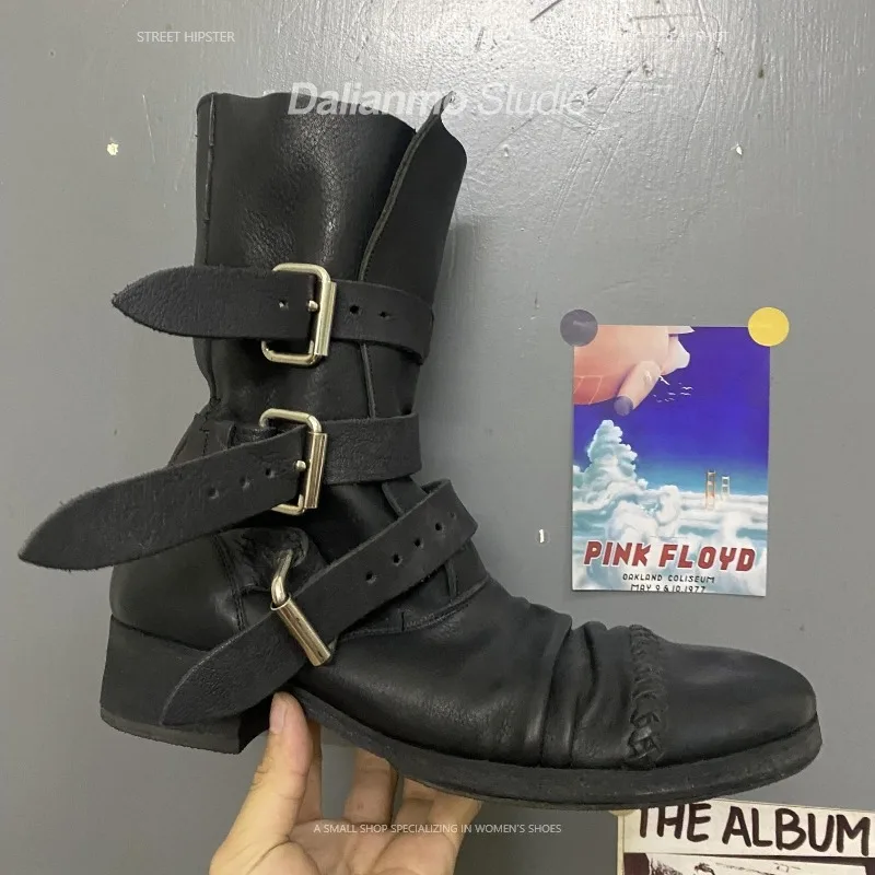 Vintage Fashion For Men - 패션 남성용 천연 가죽 모터사이클 부츠