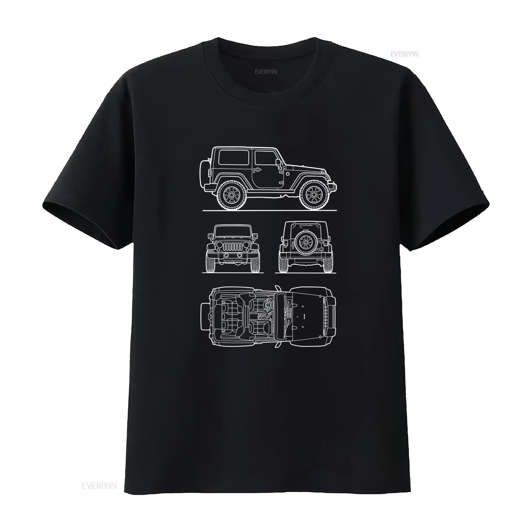 Vintage Fashion Drawings - 오프로드 SUV 루비콘 남성용 티셔츠 블루프린트