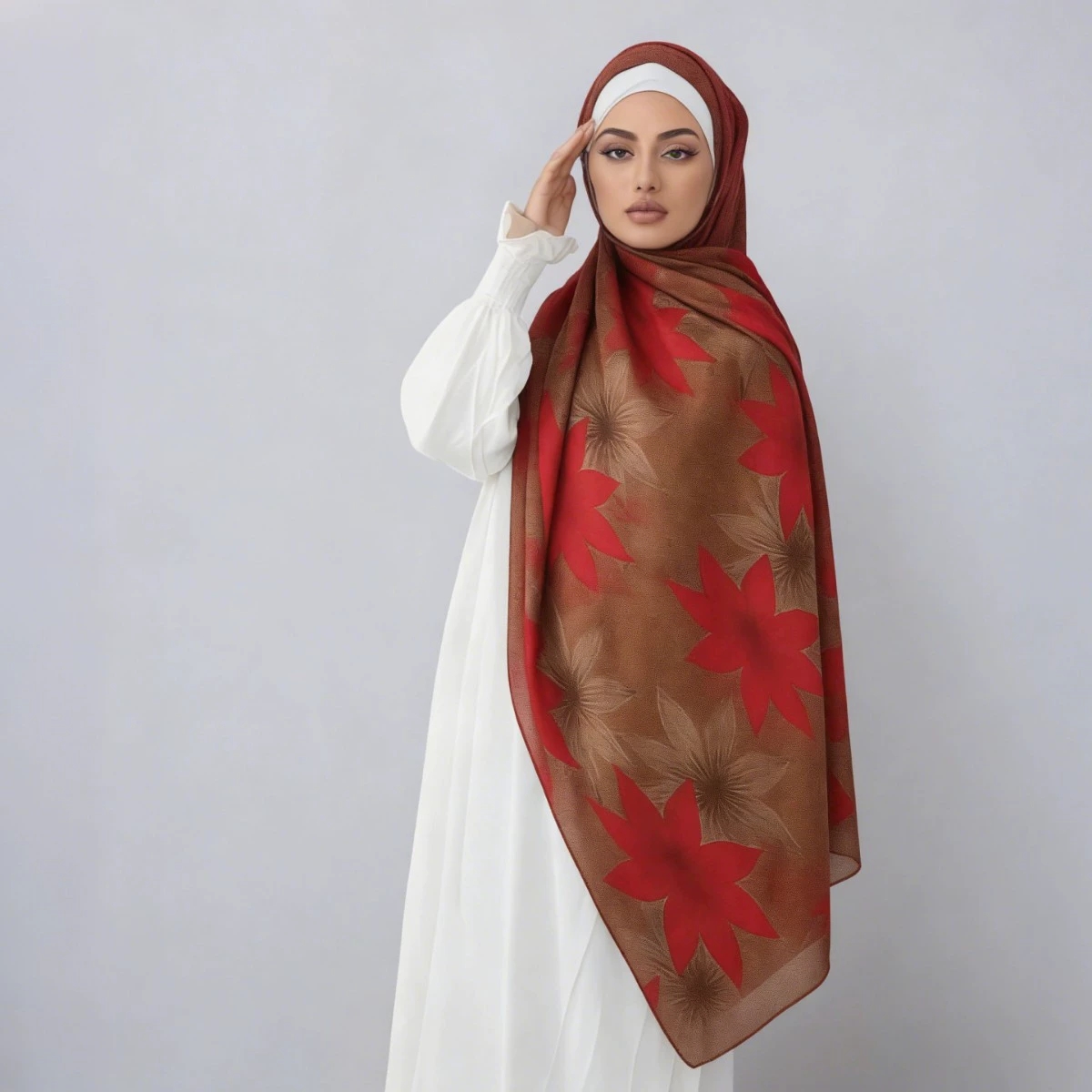 Vintage Fashion Hijab - 빈티지 민족 프린트 히잡 부드러운 롱