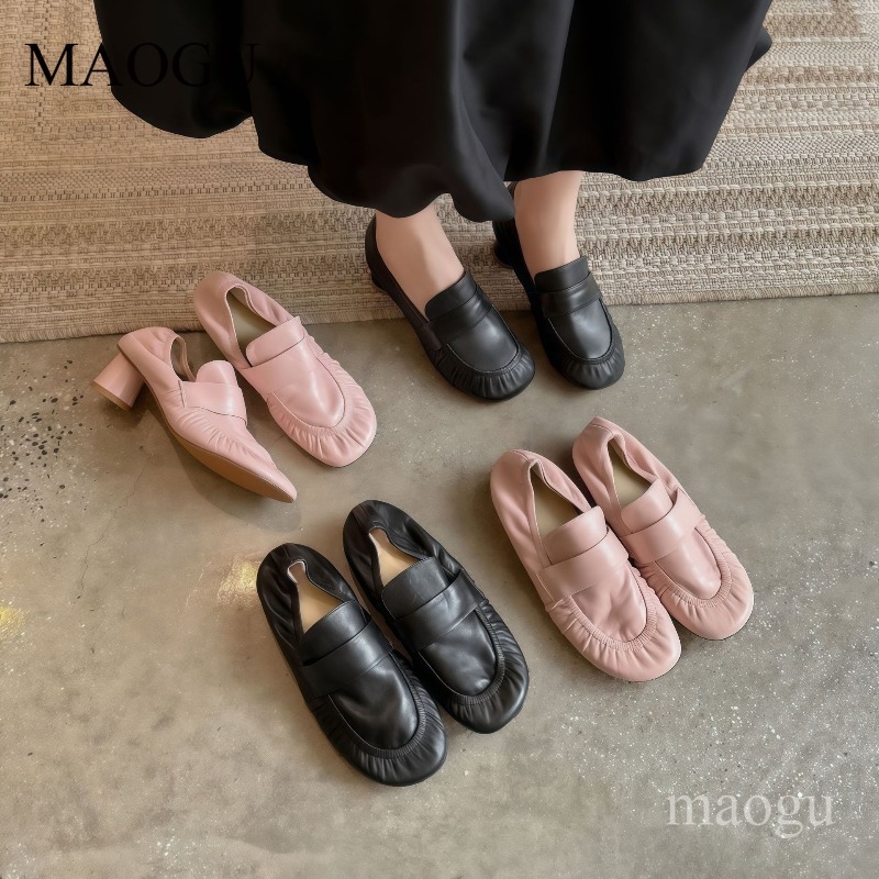 Vintage Fashion Ladies - 부드러운 가죽 로퍼 여성용 주름 장식
