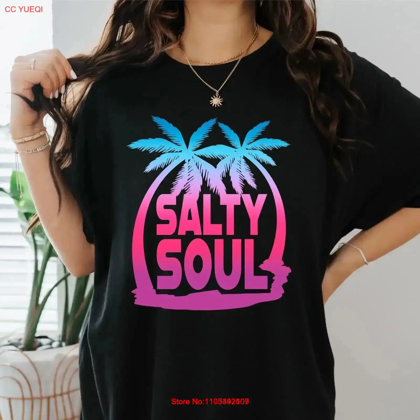 Vintage Vibes Fashion - Salty Soul Beach T 셔츠 여름