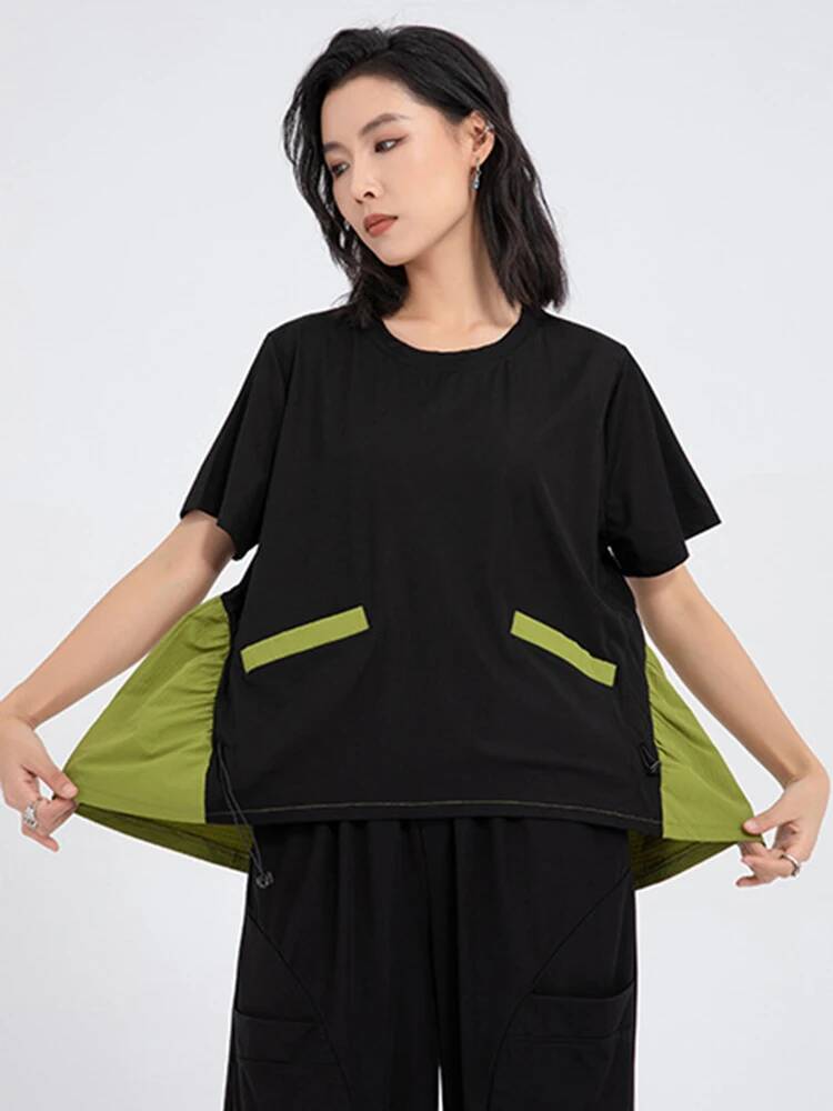 Vintage Fashion Build - 그린 컬러 블록 여성용 뒷면 긴