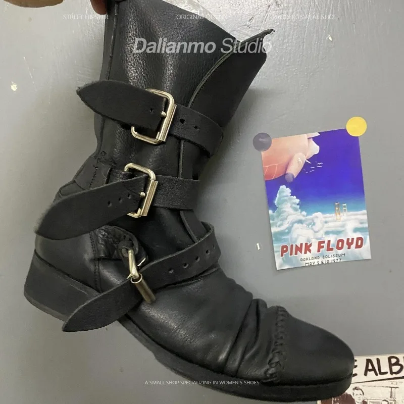 패션 남성용 천연 가죽 모터사이클 부츠 버클 스트랩 미 - Vintage Fashion For Men 리뷰 및 가격