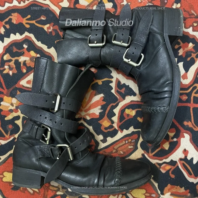 패션 남성용 천연 가죽 모터사이클 부츠 버클 스트랩 미 - Vintage Fashion For Men 리뷰 및 가격