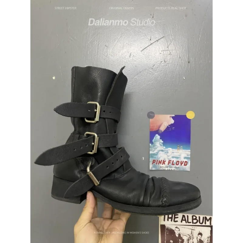 패션 남성용 천연 가죽 모터사이클 부츠 버클 스트랩 미 - Vintage Fashion For Men 리뷰 및 가격