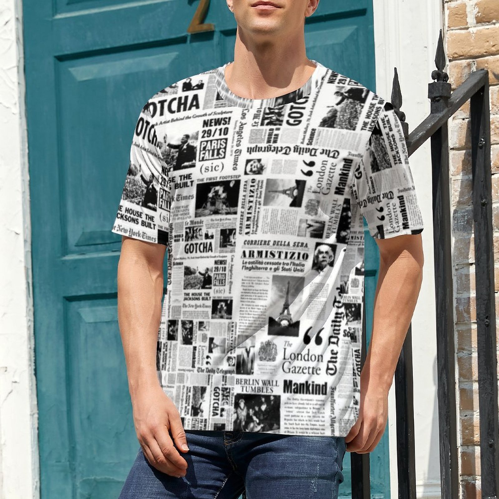 남성 빈티지 신문 티셔츠 블랙 화이트 패션 티셔츠 반팔 - Vintage Fashion Newspaper 리뷰 및 가격