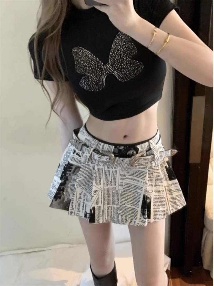 아메리칸 빈티지 신문 프린트 플리츠 미니 스커트 여성  - Vintage Fashion Newspaper 리뷰 및 가격