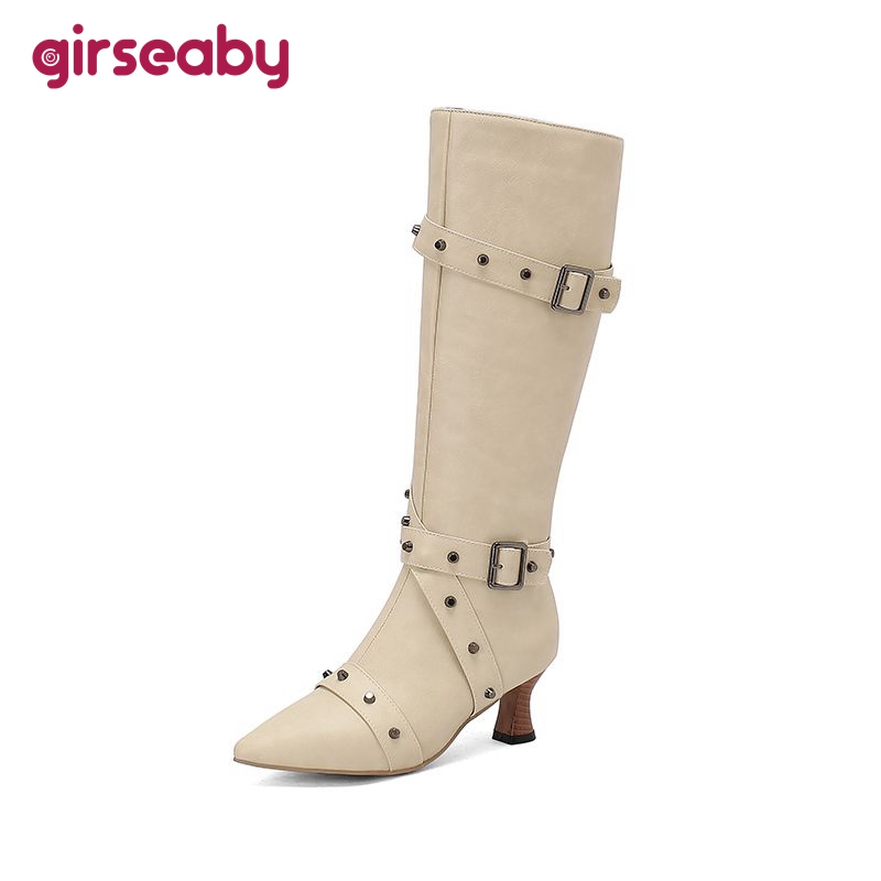 Girseaby 여성용 무릎 길이 부티 포인티드 토 힐 - Vintage Fashion Ladies 리뷰 및 가격