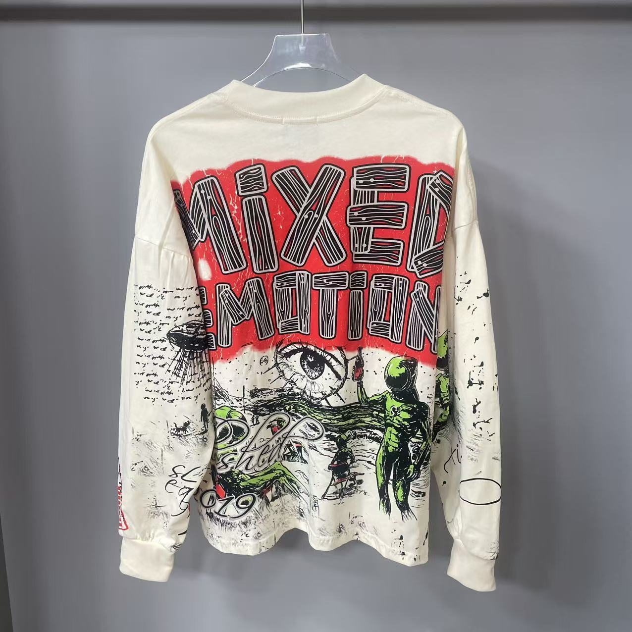 고품질 디자이너 MIXED-EMOTION 긴팔 티셔츠  - Vintage Fashion Streetwear 리뷰 및 가격