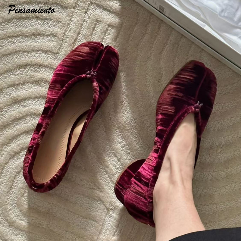 패션 플리츠 디자이너 플란넬 스플릿 토 여성 발레 펌프 - Vintage Fashion Ladies 리뷰 및 가격