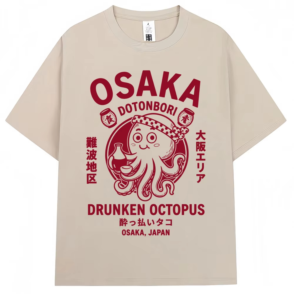 일본 스타일 오사카 술 취한 문어 그래픽 티셔츠, 남녀 - Vintage Fashion Osaka 리뷰 및 가격