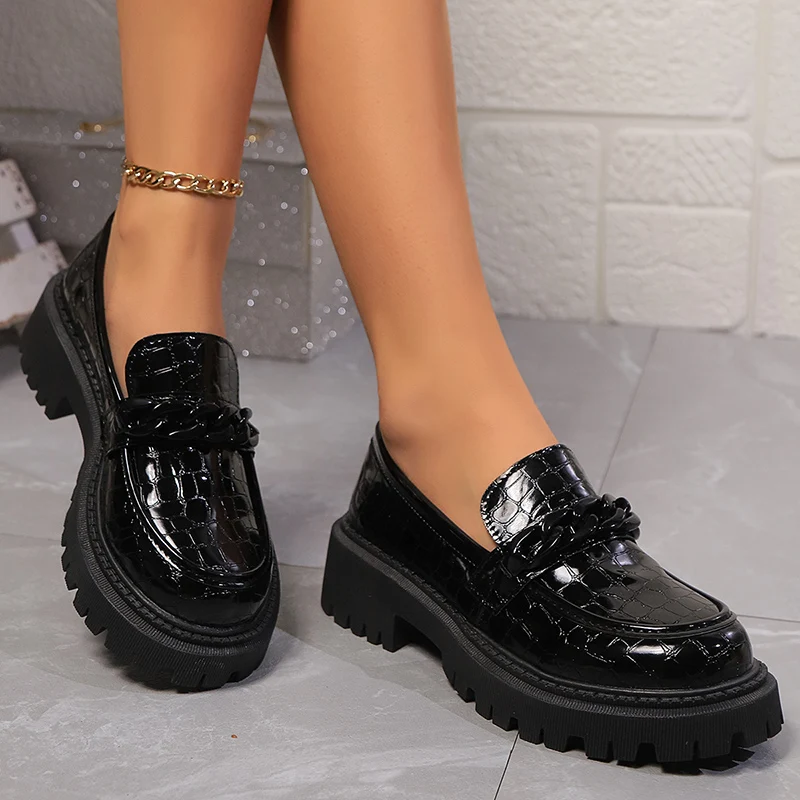 플랫폼 Chunky Square Heel 로퍼 여성 빈 - Vintage Fashion Ladies 리뷰 및 가격