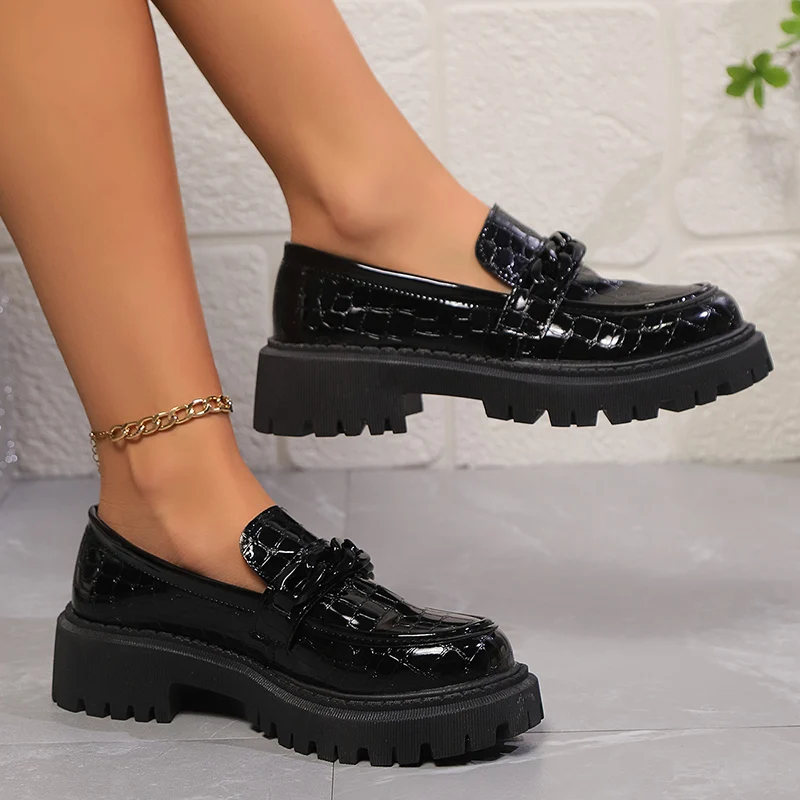 플랫폼 Chunky Square Heel 로퍼 여성 빈 - Vintage Fashion Ladies 리뷰 및 가격