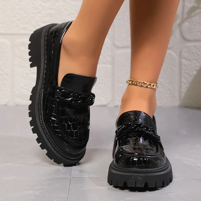 플랫폼 Chunky Square Heel 로퍼 여성 빈 - Vintage Fashion Ladies 리뷰 및 가격