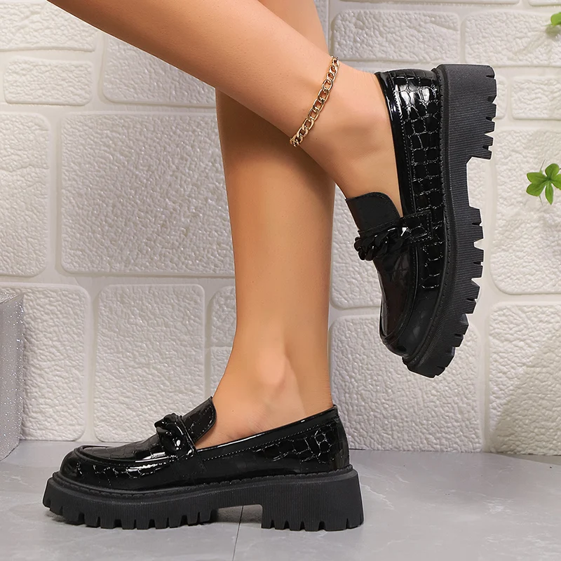플랫폼 Chunky Square Heel 로퍼 여성 빈 - Vintage Fashion Ladies 리뷰 및 가격