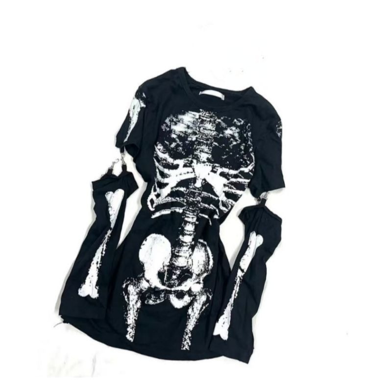 일본 고딕 스타일 해골 그래픽 티셔츠 탈부착 가능한 소 - Vintage Fashion Subculture 리뷰 및 가격