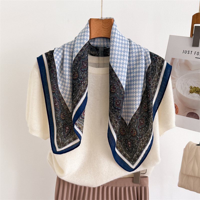 스카프, 여성용, 체크무늬, 하운드투스 패턴, 페이즐리 - French Vintage Fashion 리뷰 및 가격