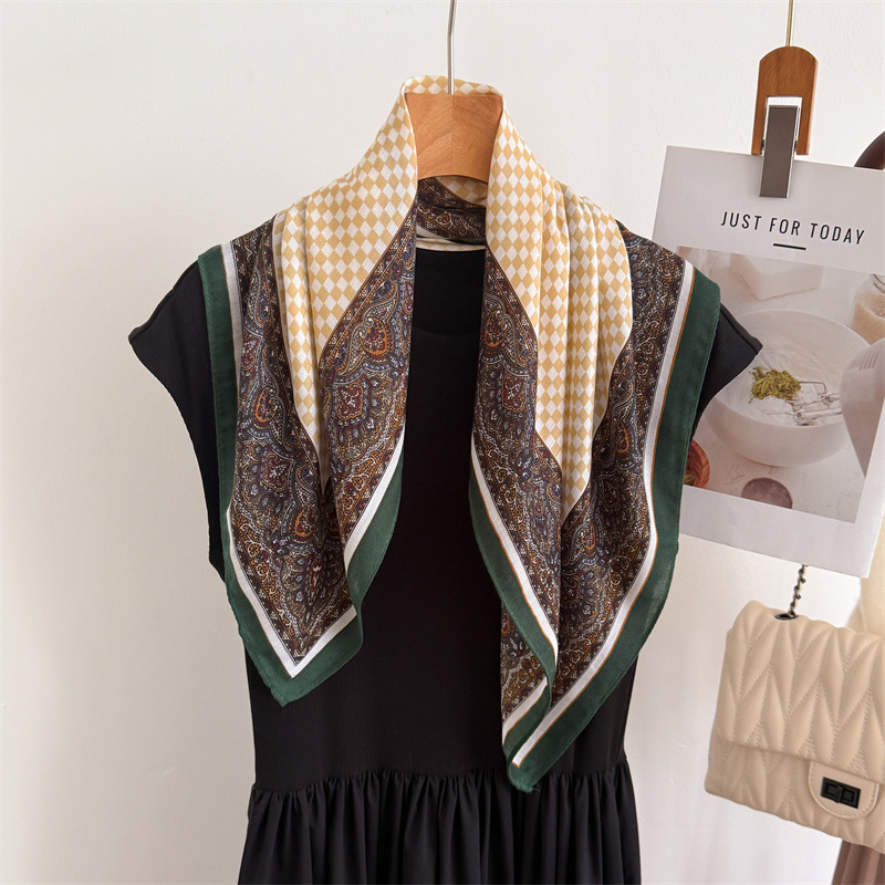 스카프, 여성용, 체크무늬, 하운드투스 패턴, 페이즐리 - French Vintage Fashion 리뷰 및 가격