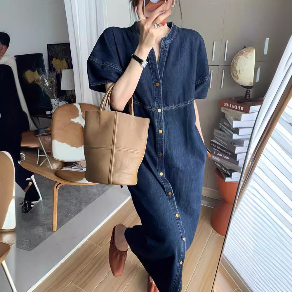 새로운 프랑스 빈티지 루즈핏 데님 롱 드레스, 여성 봄 - French Vintage Fashion 리뷰 및 가격