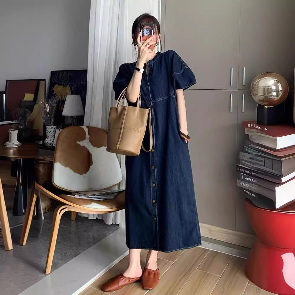 새로운 프랑스 빈티지 루즈핏 데님 롱 드레스, 여성 봄 - French Vintage Fashion 리뷰 및 가격