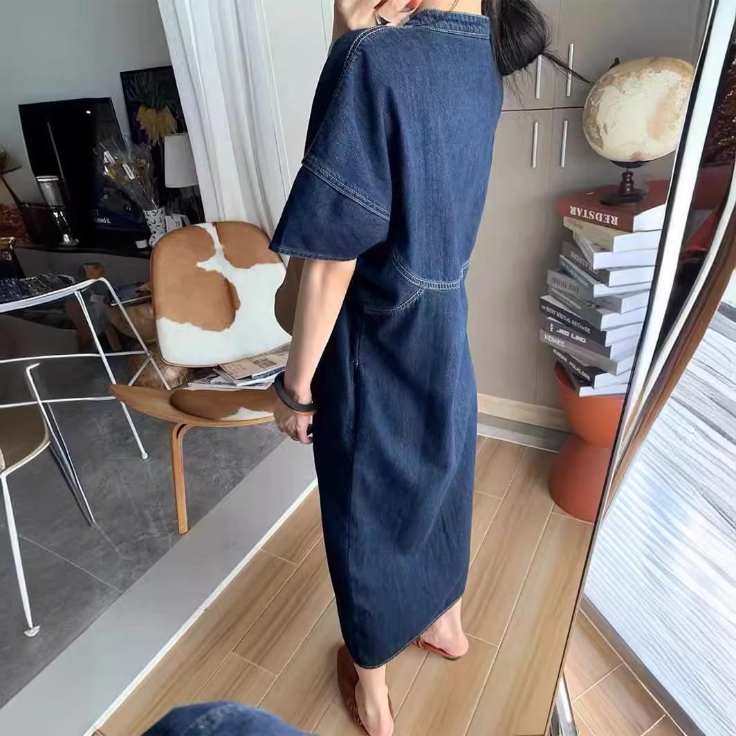 새로운 프랑스 빈티지 루즈핏 데님 롱 드레스, 여성 봄 - French Vintage Fashion 리뷰 및 가격