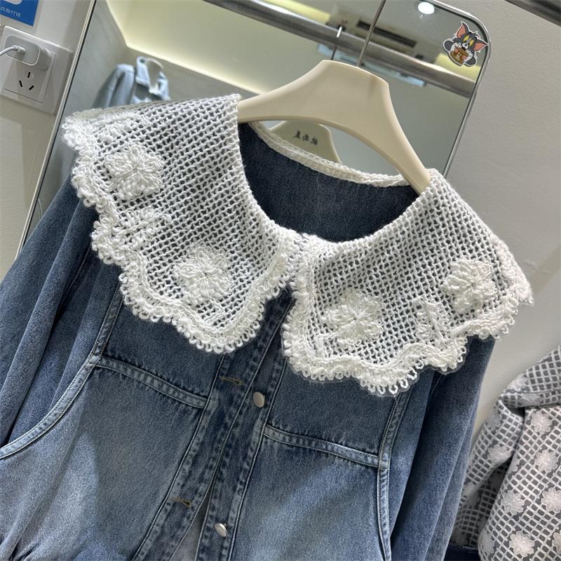 여성 봄 가을 새로운 한국 스타일 데님 자켓 인형 칼라 - Vintage Fashion Doll 리뷰 및 가격