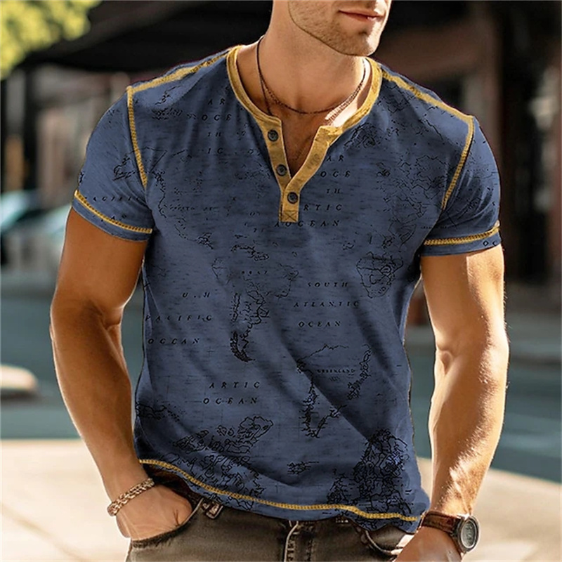남성용 헨리 셔츠 재미있는 3D 프린트 티셔츠 스트리트 - Vintage Fashion For Men 리뷰 및 가격