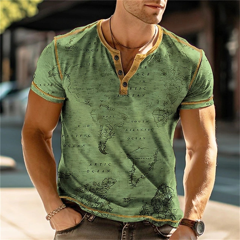 남성용 헨리 셔츠 재미있는 3D 프린트 티셔츠 스트리트 - Vintage Fashion For Men 리뷰 및 가격