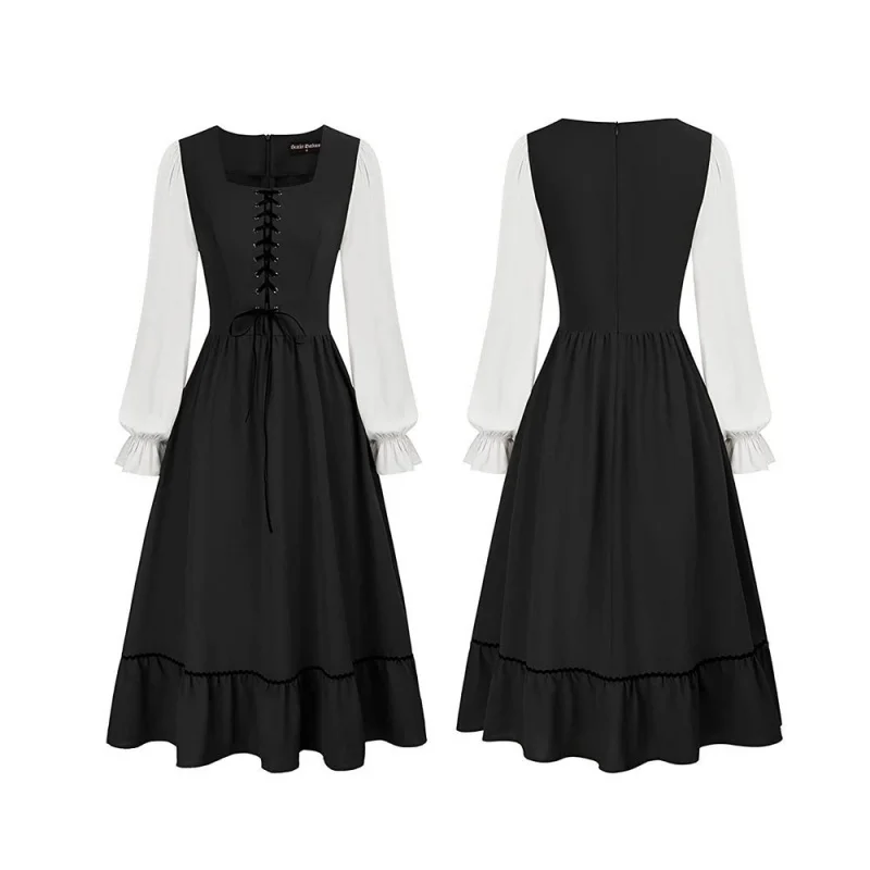여성용 빈티지 코트 중세풍 미디 타이 솔리드 컬러 넥  - Vintage Fashion Dress 리뷰 및 가격