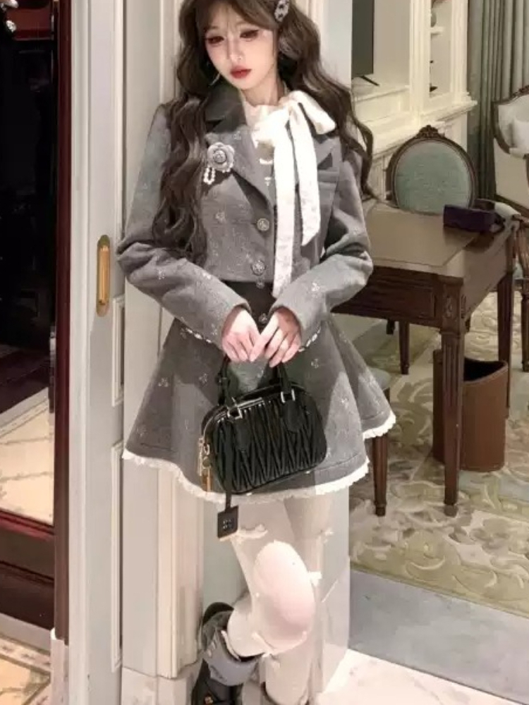 프랑스 럭셔리 우아한 2피스 세트 여성 슬림핏 숏 코트 - French Vintage Fashion 리뷰 및 가격