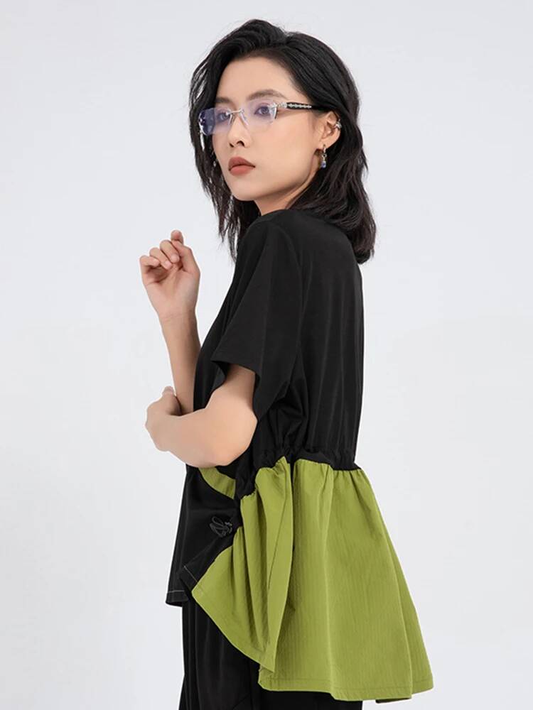 그린 컬러 블록 여성용 뒷면 긴 기장 빅사이즈 티셔츠  - Vintage Fashion Build 리뷰 및 가격