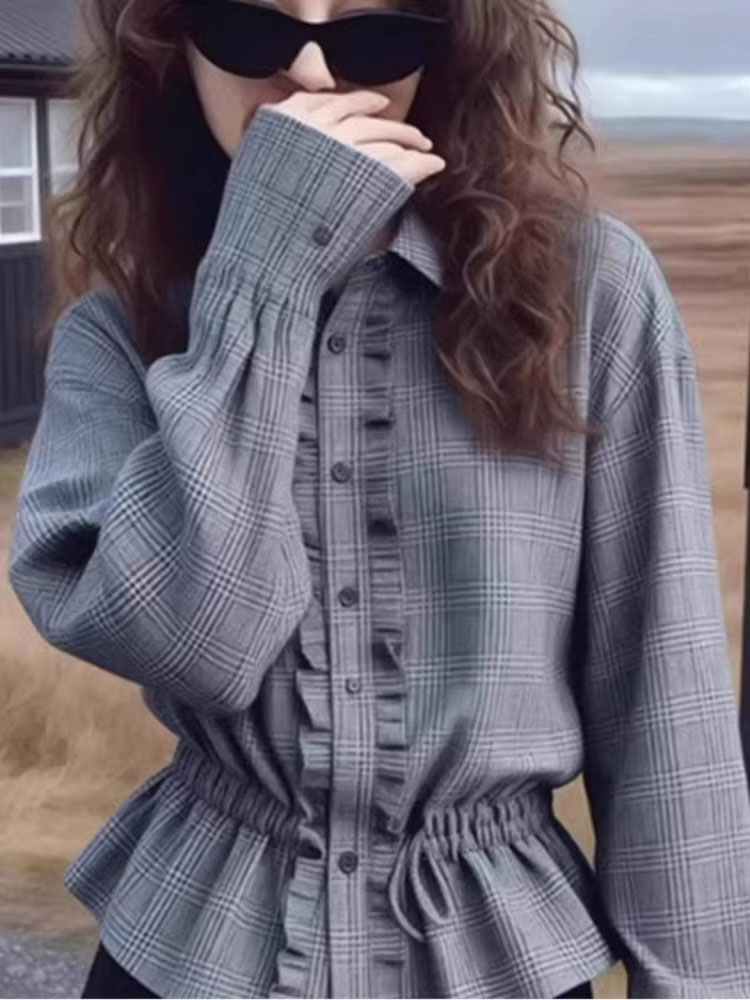 패션 디자인 셔츠 긴소매 러플 패치워크 드로스트링 플레 - Vintage Fashion Drawings 리뷰 및 가격