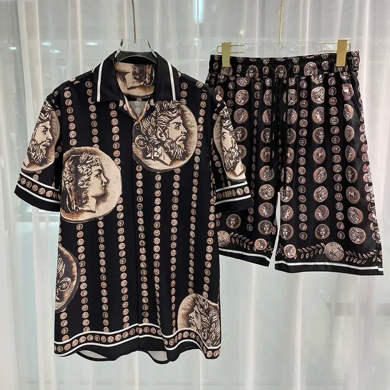 로얄 럭셔리 남성 셔츠 세트 빈티지 패턴 캐릭터 프린트 - Vintage Fashion For Men 리뷰 및 가격